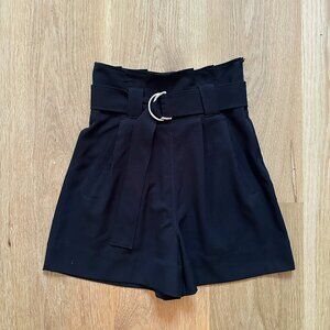 Ganni Crepe Paper Bag High-Waisted Pleated Shorts, Size 0/32